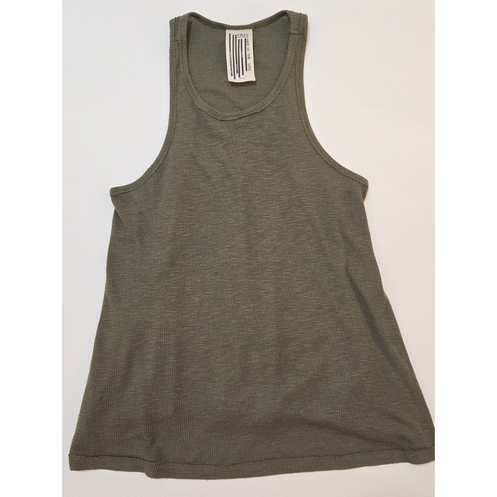 Free People Ribbed Oversized Soft Knit Olive Green Racerback Tank Top Size Small